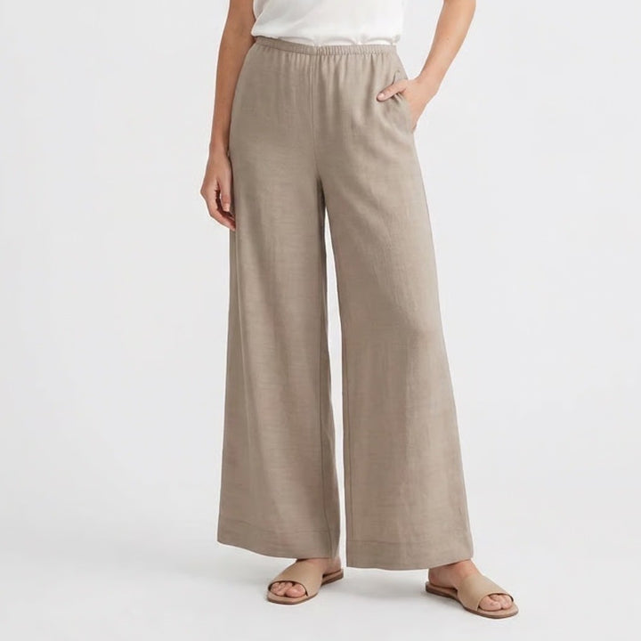 A New Day Womens Wide Leg Satin Trousers Taupe Beige Elastic Waist Size L