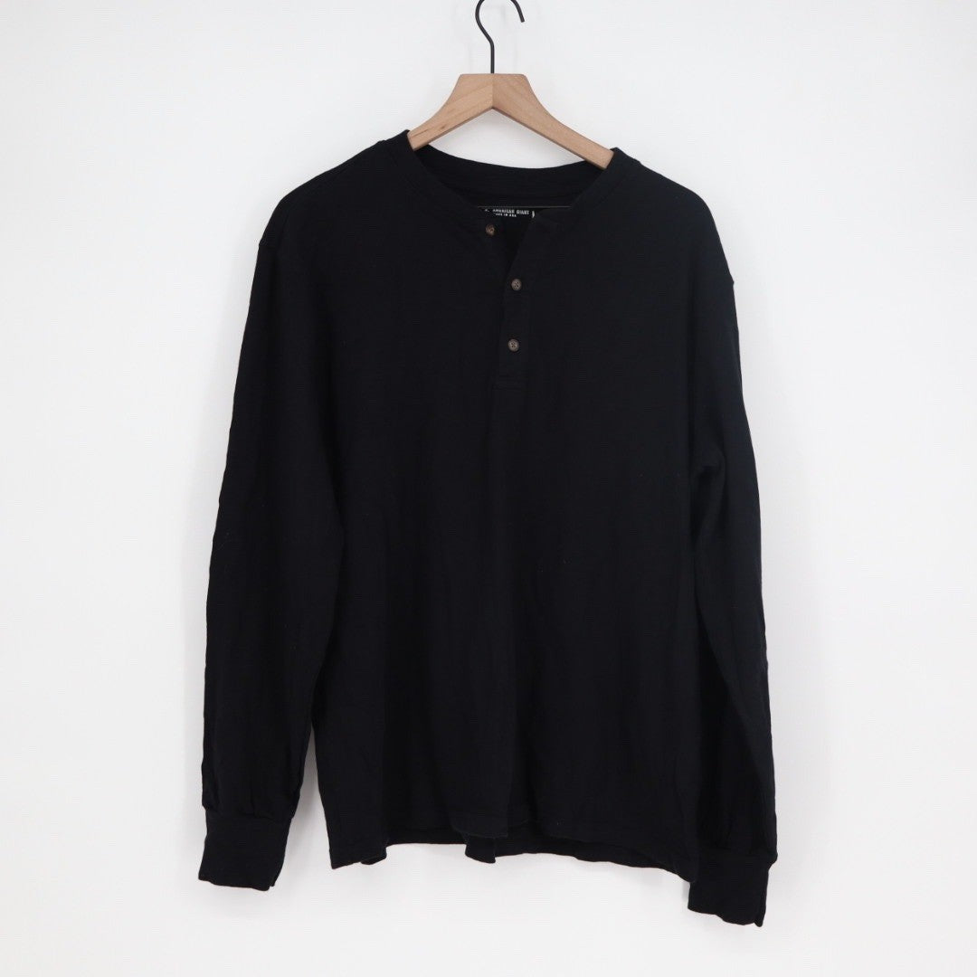 American Giant Black Long Sleeve Henley Shirt Made in USA Size L