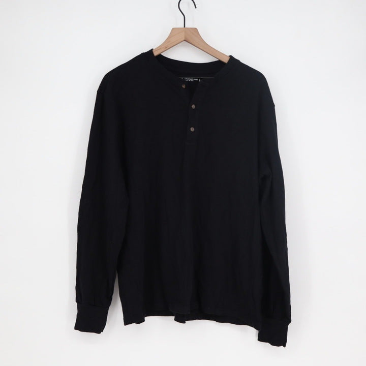 American Giant Black Long Sleeve Henley Shirt Made in USA Size L