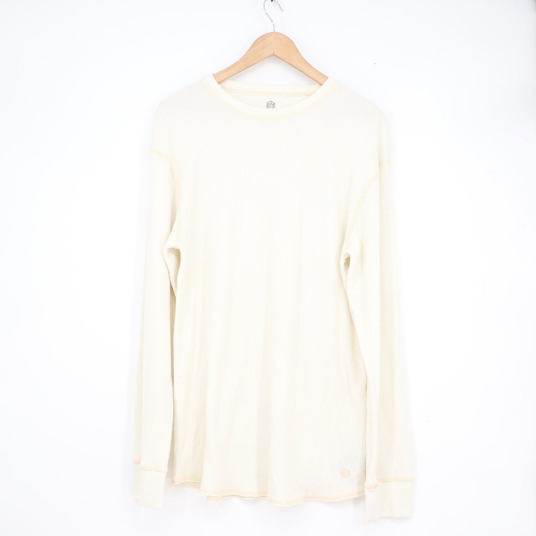 Zine Mens Waffle Knit Thermal Long Sleeve Shirt Cream Off-White Size L