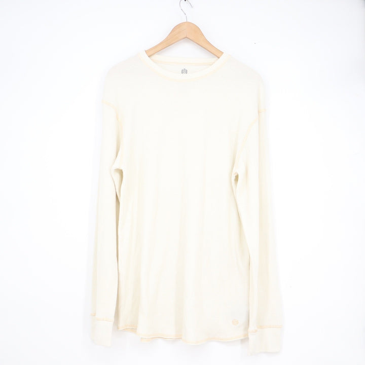Zine Mens Waffle Knit Thermal Long Sleeve Shirt Cream Off-White Size L