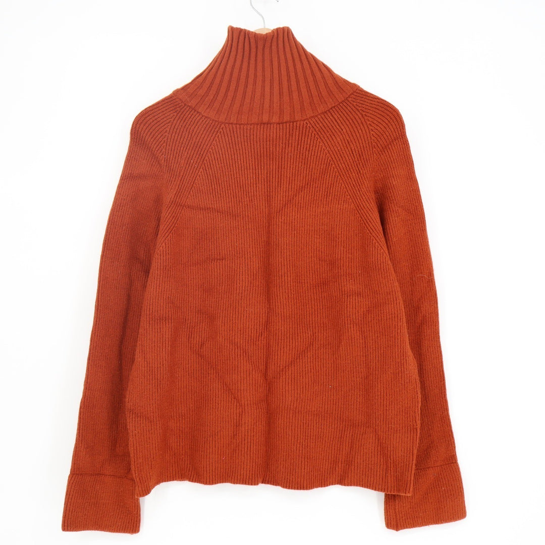 BTFBM Women's Burnt Orange Ribbed Quarter Zip Funnel Neck Sweater Size M