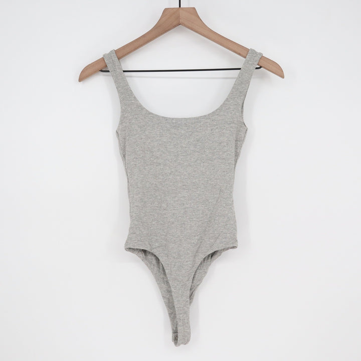 Naked Wardrobe Heather Gray Scoop Neck Sleeveless Bodysuit L Made in USA