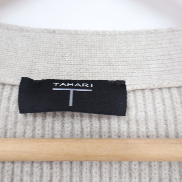 Tahari Womens Ribbed Knit V-Neck Button Front Cardigan Sweater Light Gray