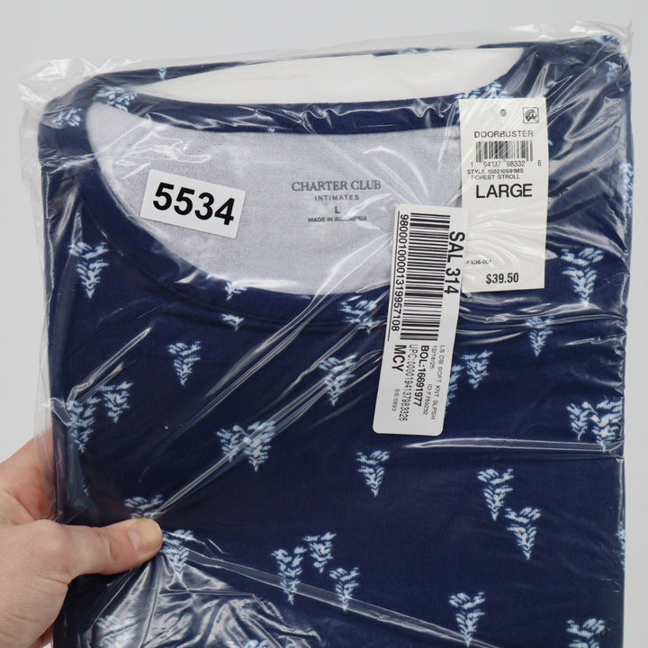 Charter Club Intimates Long Sleeve Sleep Shirt Navy Forest Stroll Large New