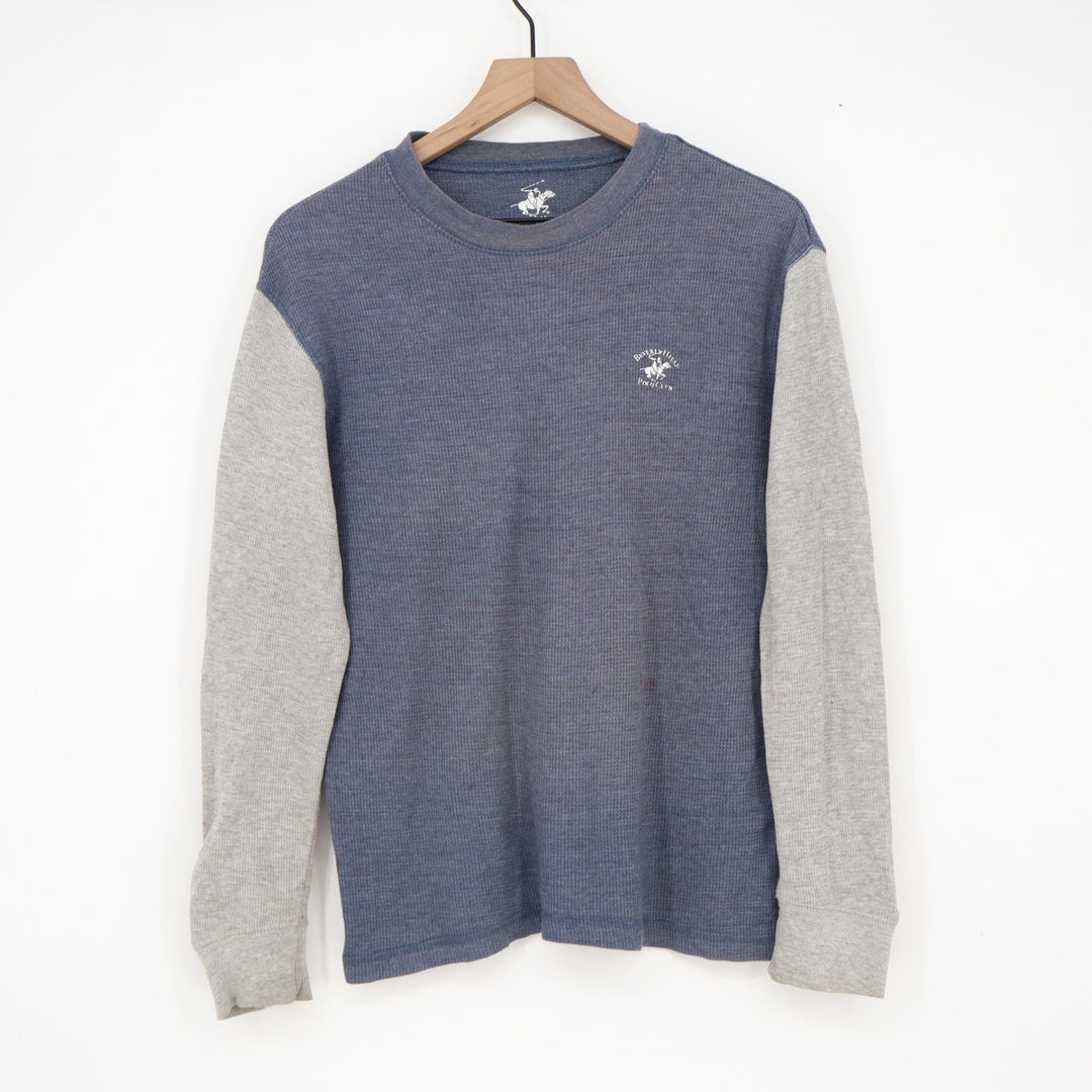 Beverly Hills Polo Club Mens Small Blue Grey Waffle Knit Thermal Shirt Logo