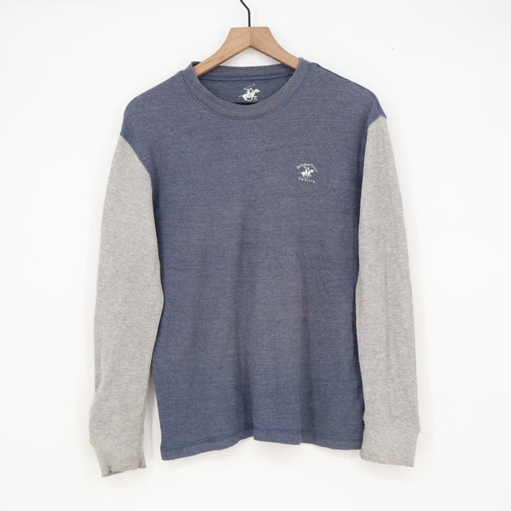 Beverly Hills Polo Club Mens Small Blue Grey Waffle Knit Thermal Shirt Logo