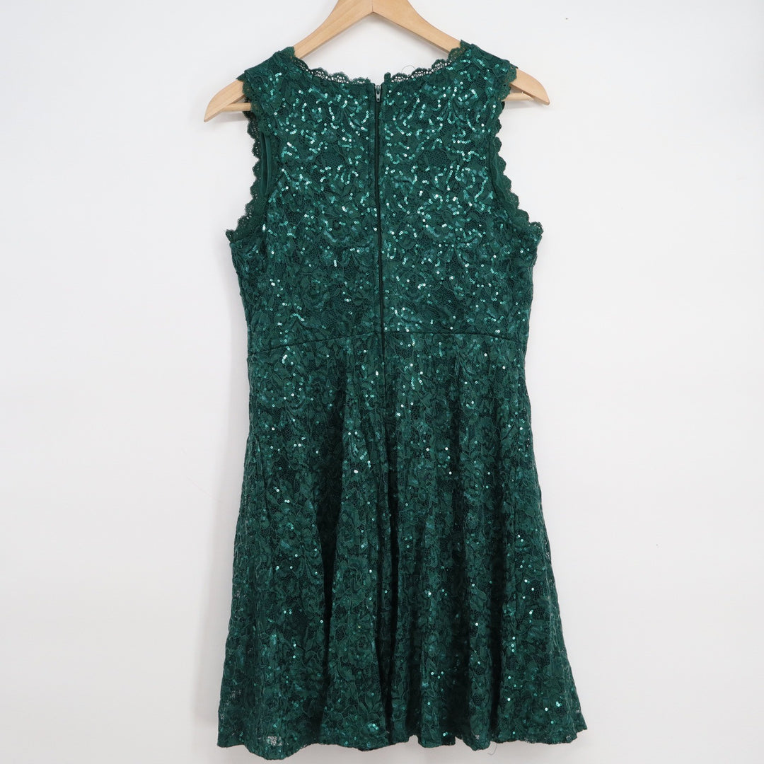 By & By Girl Green Sequin Lace Fit Flare Dress Sleeveless Sz 16.5 Junior Plus