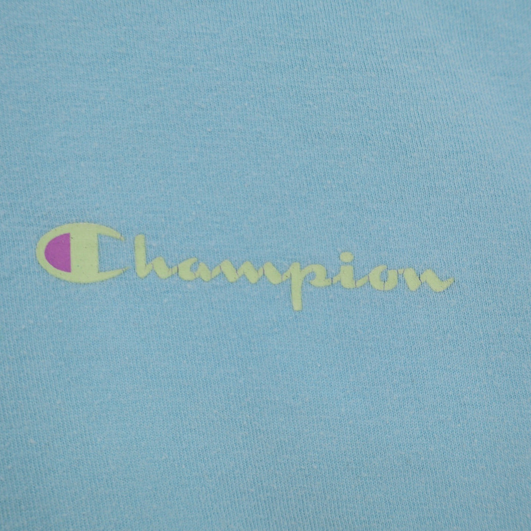 Champion Womens Light Blue Graphic T-Shirt Short Sleeve Raw Hem Large