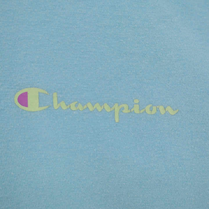 Champion Womens Light Blue Graphic T-Shirt Short Sleeve Raw Hem Large