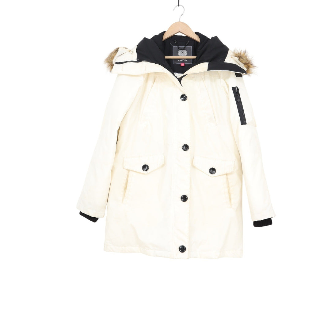 Vince Camuto Womens Ivory Faux Fur Trim Hooded Parka Jacket Coat Size Large