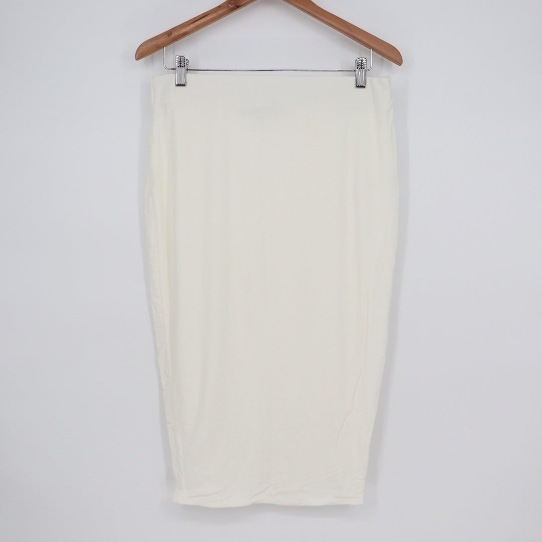 Naked Wardrobe Cream Midi Bodycon Skirt Plus Size 1X