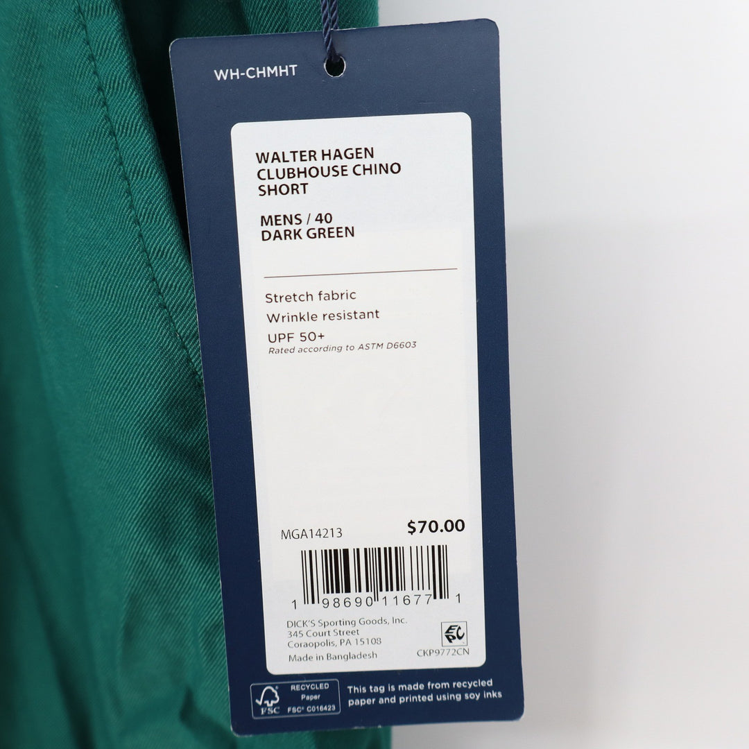 Walter Hagen Mens Clubhouse Chino Shorts Dark Green Stretch Golf Size 40