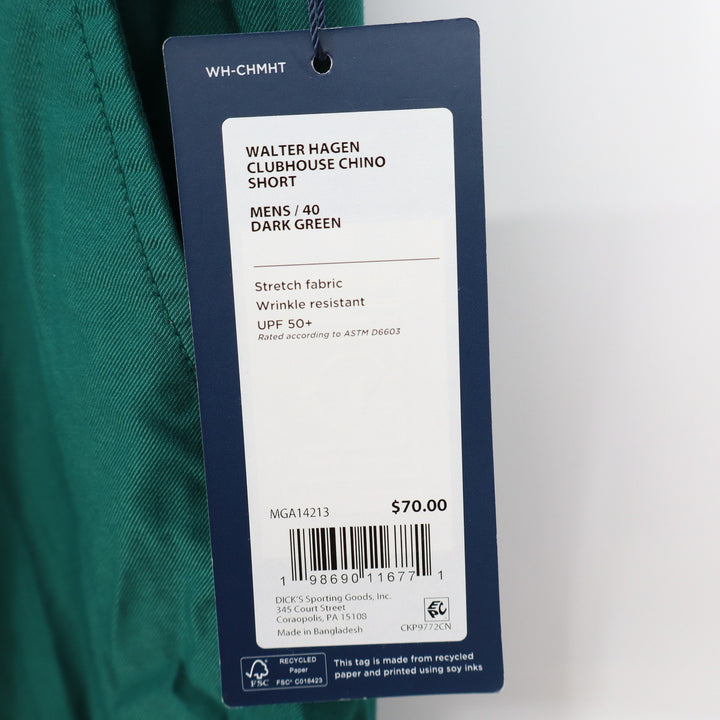 Walter Hagen Mens Clubhouse Chino Shorts Dark Green Stretch Golf Size 40