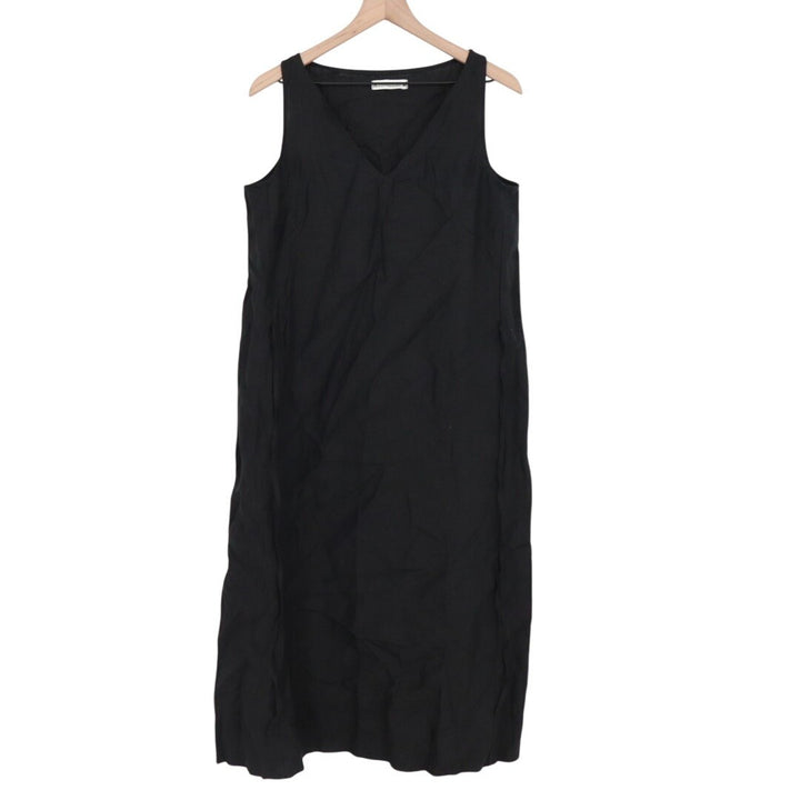 American Giant Tank Dress Womens Medium Black Linen V-Neck Pockets Everyday Wear