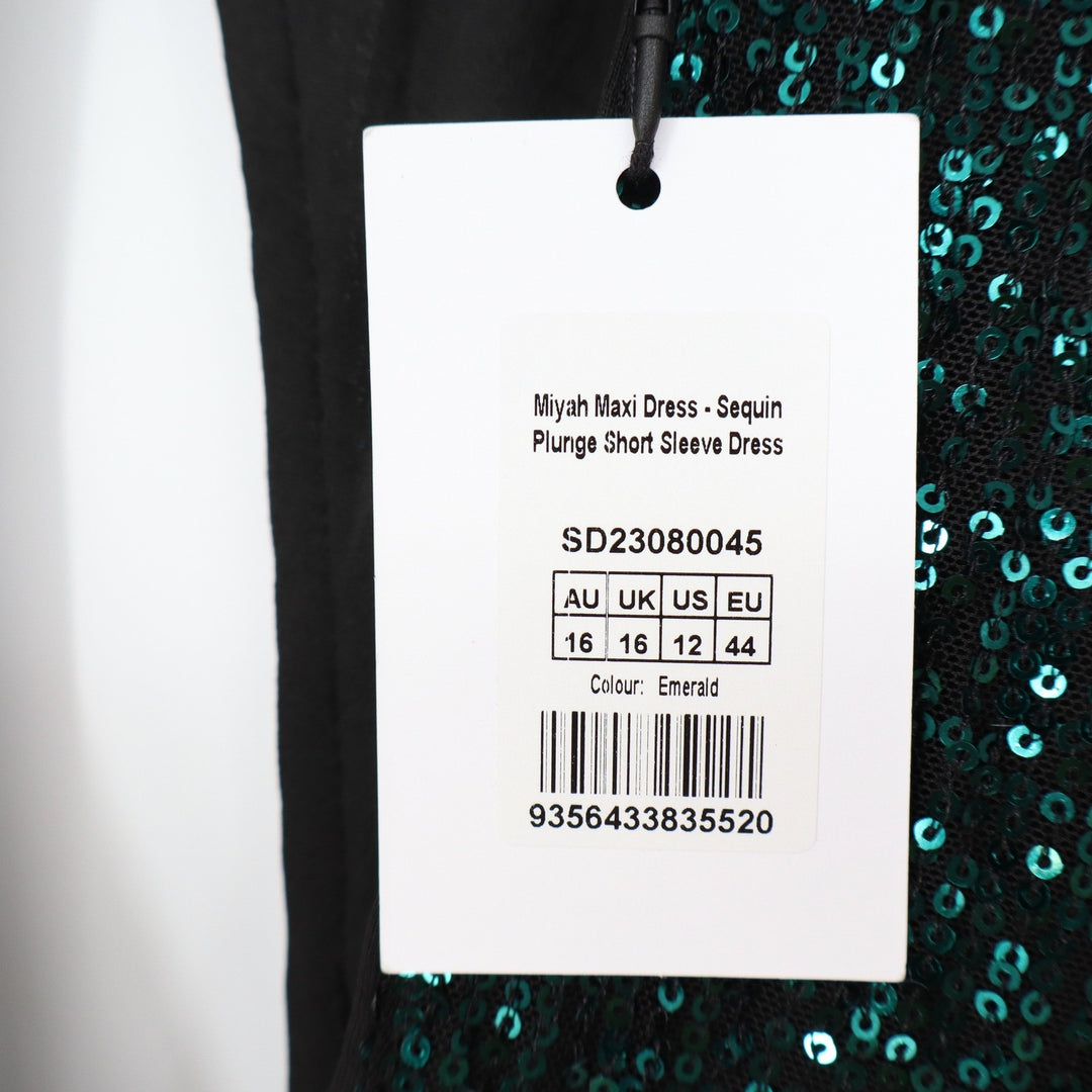 Showpo Miyah Maxi Dress Emerald Green Sequin Plunge Open Back Size 12 SD23080045