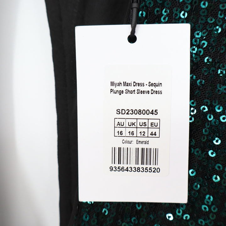 Showpo Miyah Maxi Dress Emerald Green Sequin Plunge Open Back Size 12 SD23080045