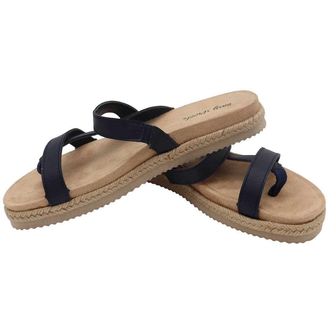 Easy Street Song Navy Blue Strappy Thong Espadrille Sandals Mens 6.5N New In Box