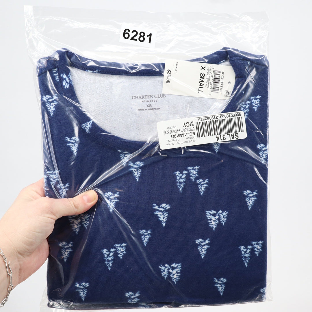 Charter Club Intimates Womens XS Navy Blue Pine Tree Soft Knit Sleep Shirt NEW
