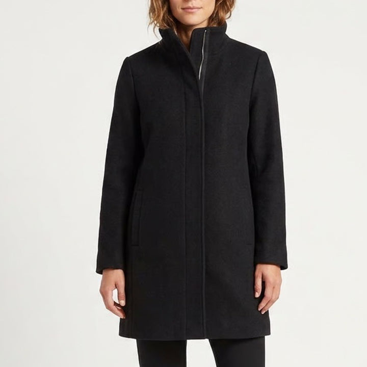 Old Navy Womens Black Funnel Neck Wool Blend Zip Front Coat Large