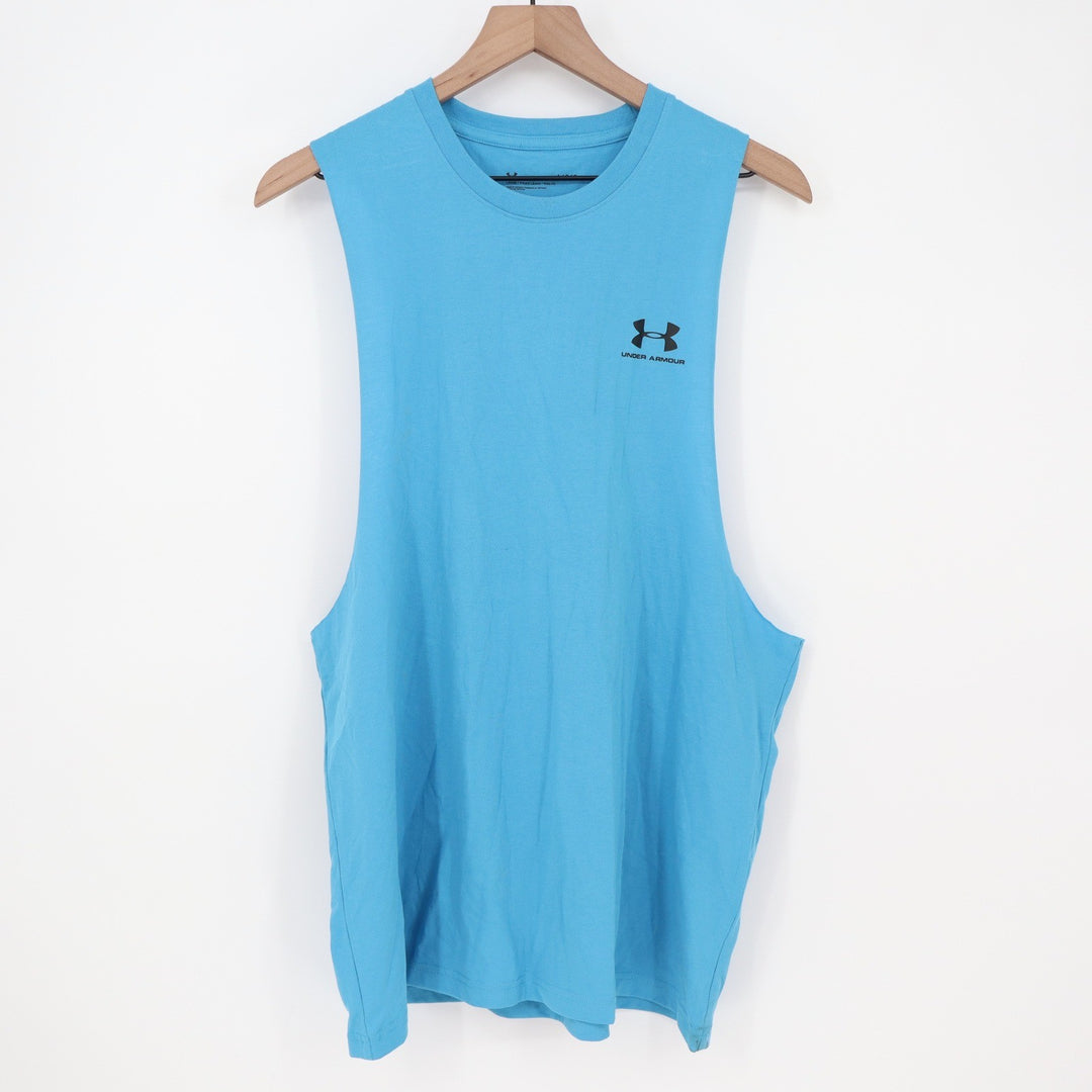 Under Armour Mens Blue Muscle Tank Top Loose Fit Deep Armholes Large 9419