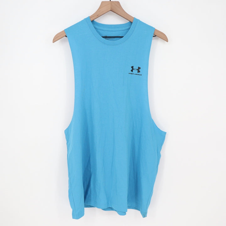 Under Armour Mens Blue Muscle Tank Top Loose Fit Deep Armholes Large 9419