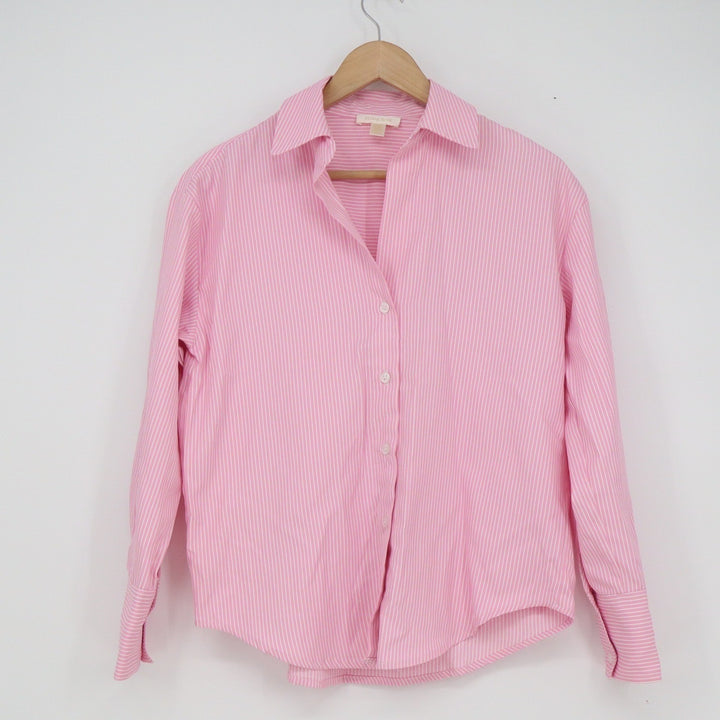 Eliane Rose Pink Pinstripe Button Down Shirt Womens XS Long Sleeve Collared Top