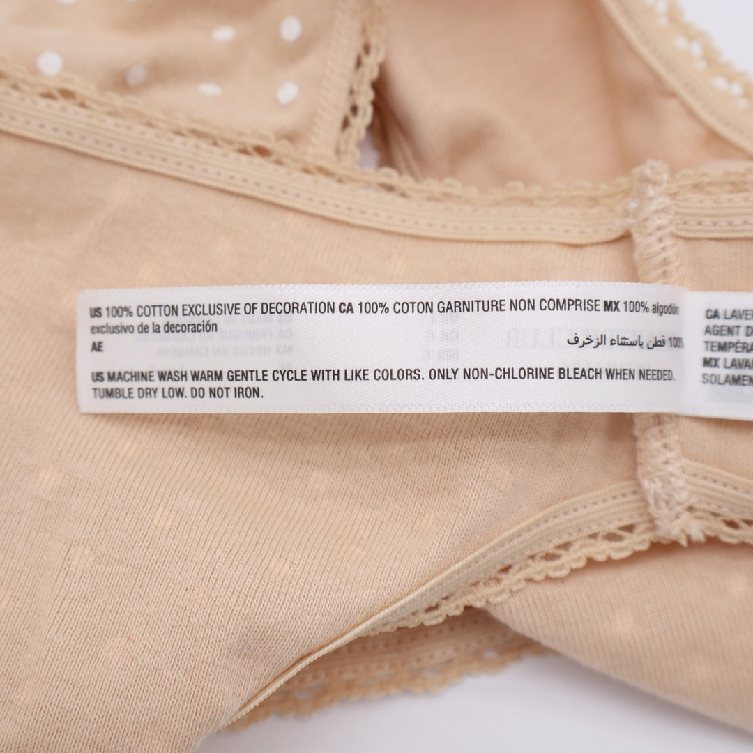Charter Club Intimates Tan Polka Dot 100% Cotton Bikini Panties Lace Trim Large