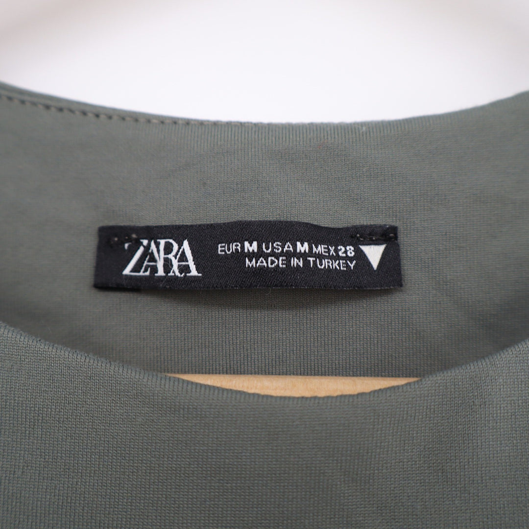 Zara Womens Racerback High Neck Sleeveless Bodysuit Olive Green Size M