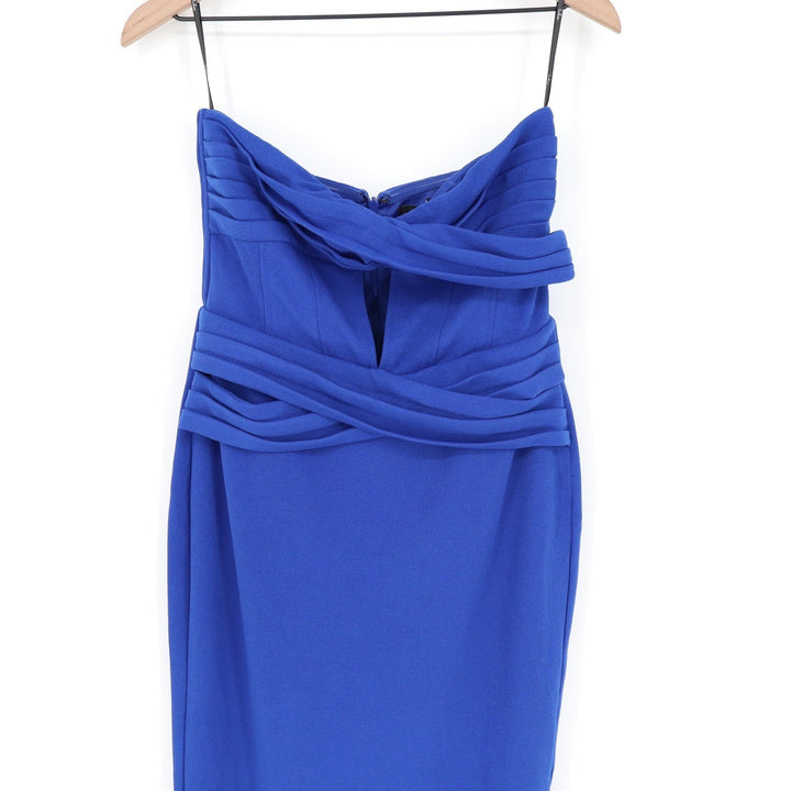 Lulus Royal Blue Strapless Pleated Crossover Maxi Dress IBD32624L Womens Medium