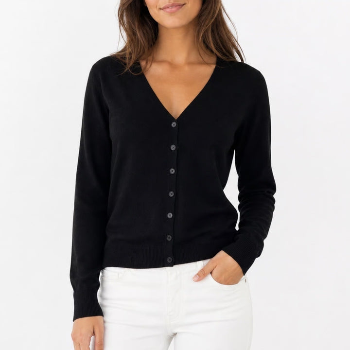 Forever 21 Womens Black V-Neck Button Front Long Sleeve Cardigan Sweater Size S