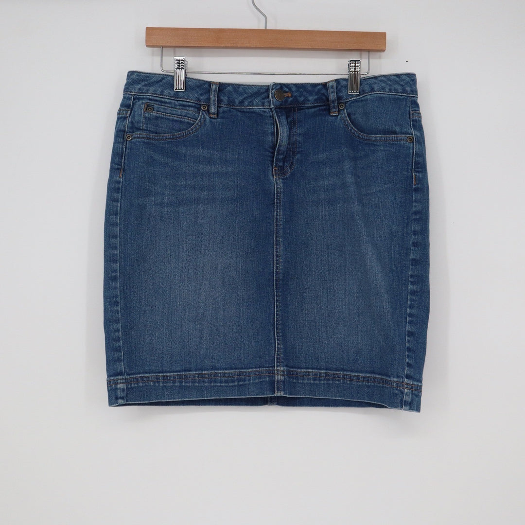 J. Jill Womens Denim Mini Skirt Size 10 Medium Wash Stretch Cotton Blend Blue