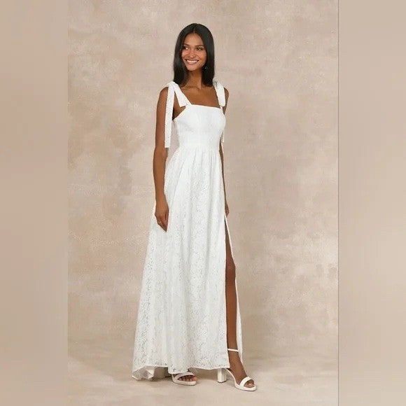 Lulus Radiant Romance White Lace Tie-Strap Maxi Dress Size XS