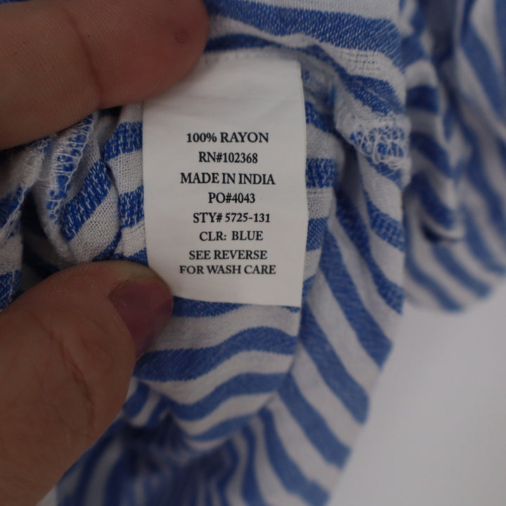 Blue Island Womens XL Blue White Striped Rayon Button Down Tunic Shirt