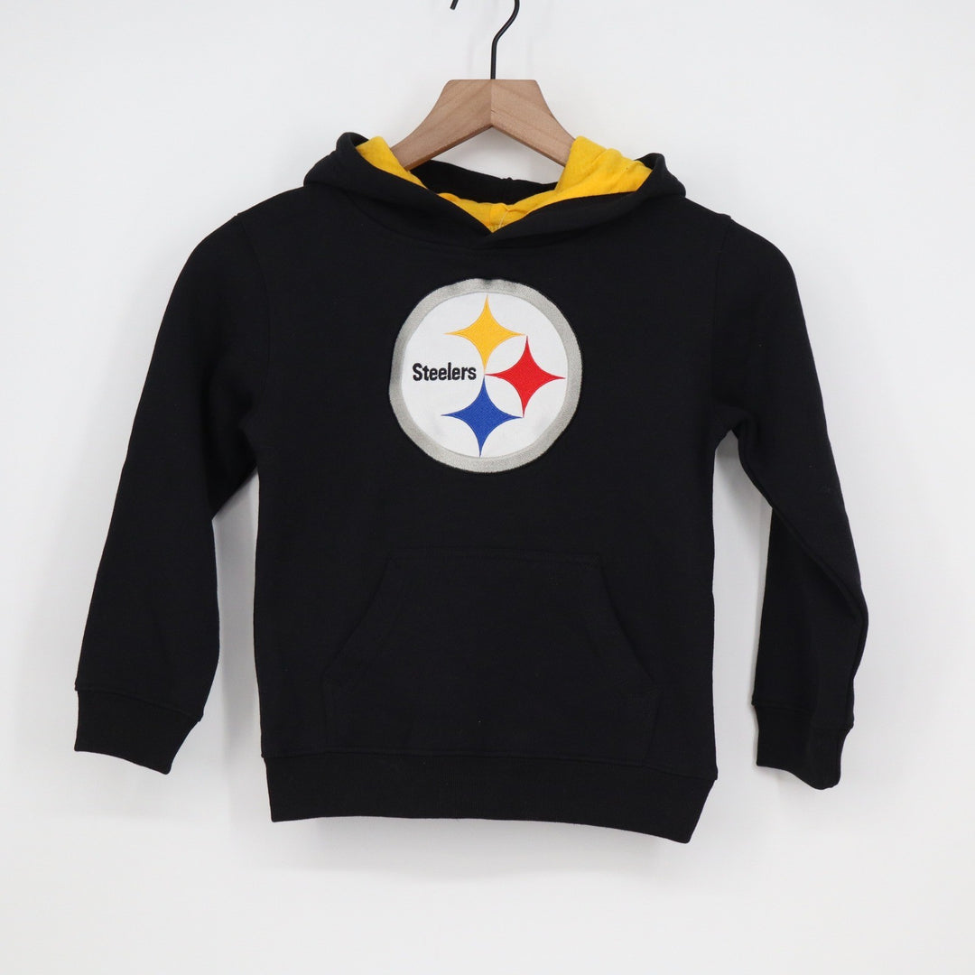 NFL Team Apparel Pittsburgh Steelers Kids Black Hoodie Yellow Lining 5/6 M