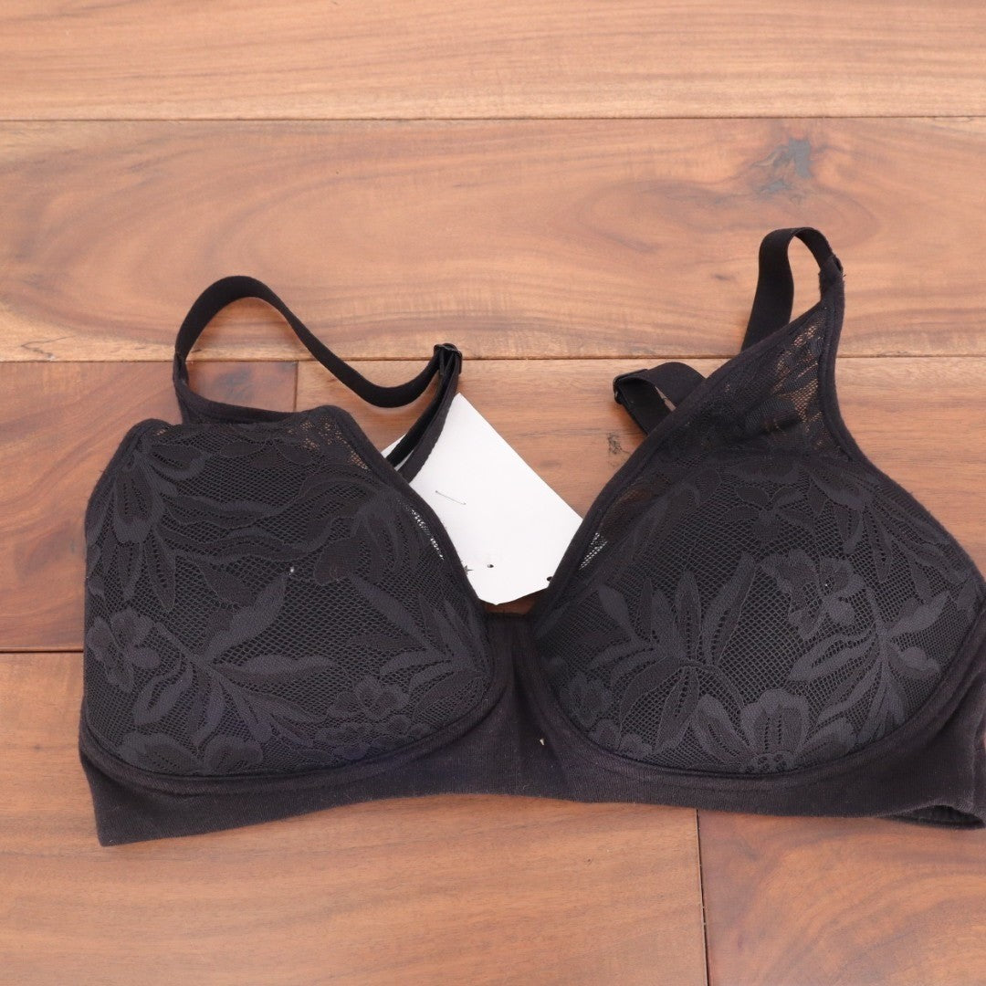 Bali Breathe T-Shirt Bra Womens S Black Lace Detail Adjustable Strap Underwire