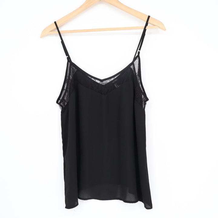 Forever 21 Cropped Top Womens Small Black Lace Detail V-Neck Spaghetti Strap