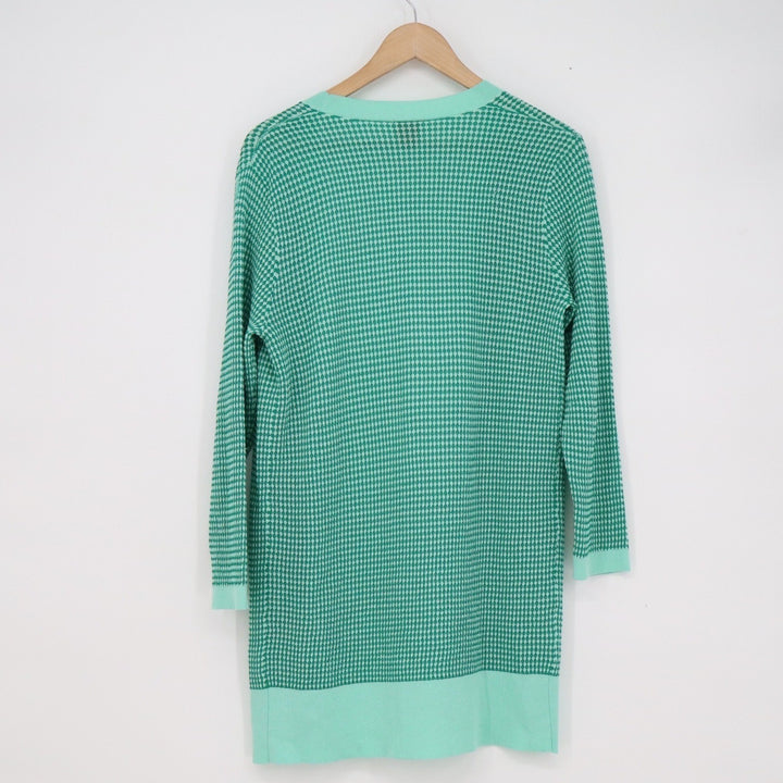 Kerisma Green Geometric Knit Open Front Cardigan Mid-Length Lightweight Sweater