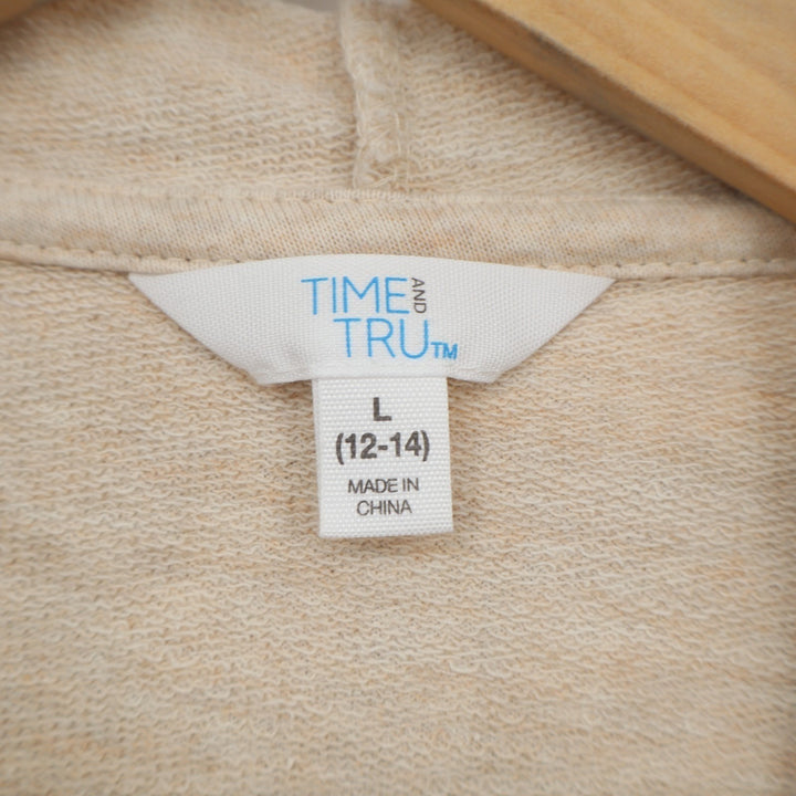 Time And Tru Hoodie Womens Large(12-14) Beige Waffle Knitted Kangaroo Pockets