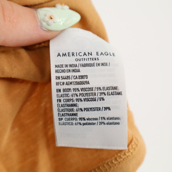 American Eagle Outfitters Babydoll Tank Top Womens Large Brown Stretch Smocked