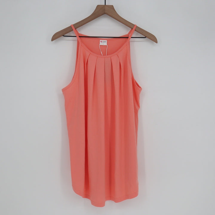 Wiholl Womens Pleated Halter Tank Top Coral Pink High Neck Sleeveless Large NEW