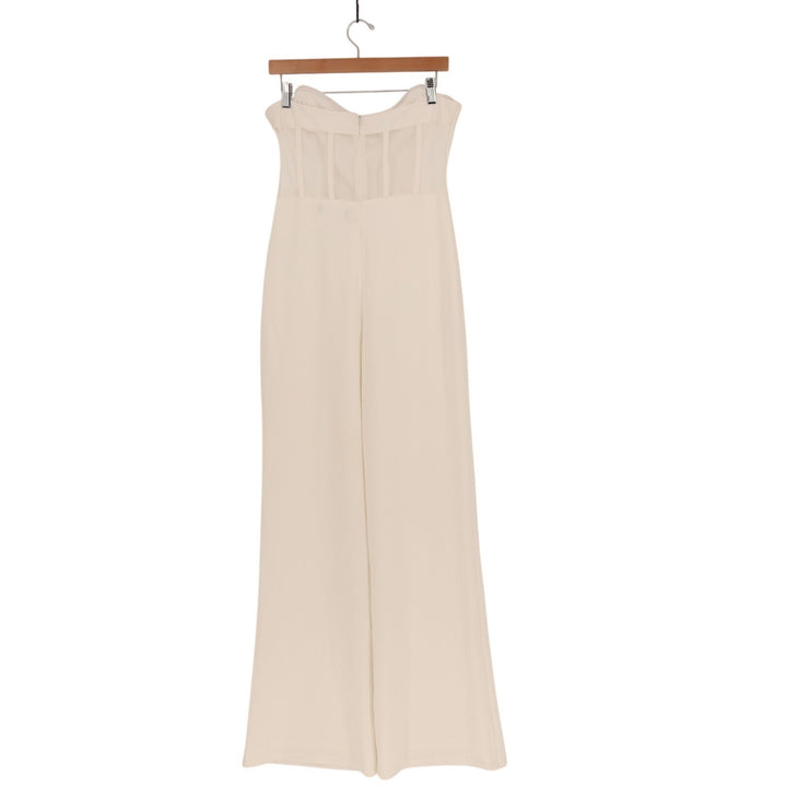 Lulus Edith Strapless Jumpsuit Womens Medium White Back Zip Wide Leg One Piece