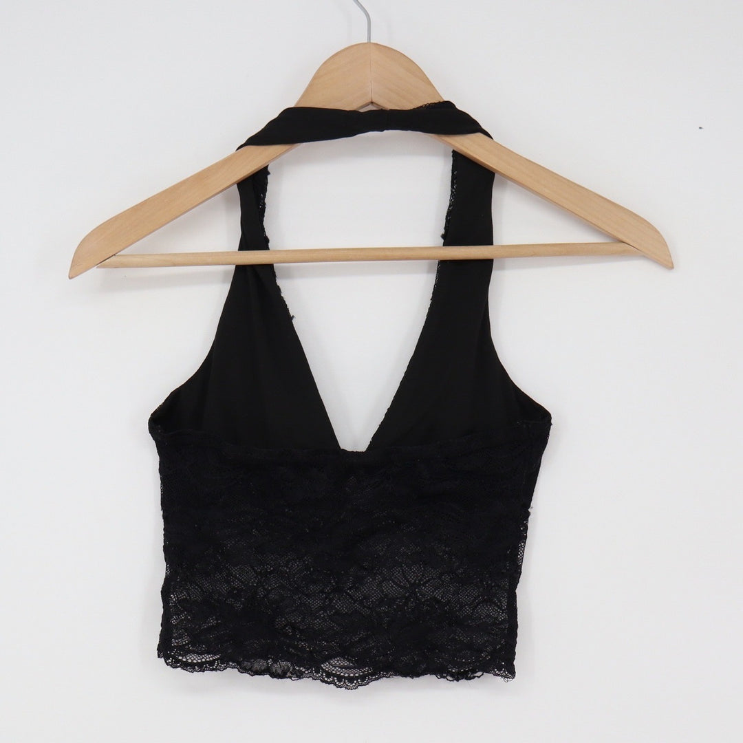 Unbranded Halter Top Womens N/A Lace Cropped Black Floral Sheer Excellent