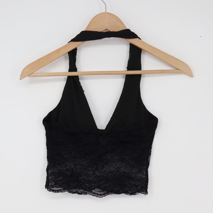Unbranded Halter Top Womens N/A Lace Cropped Black Floral Sheer Excellent