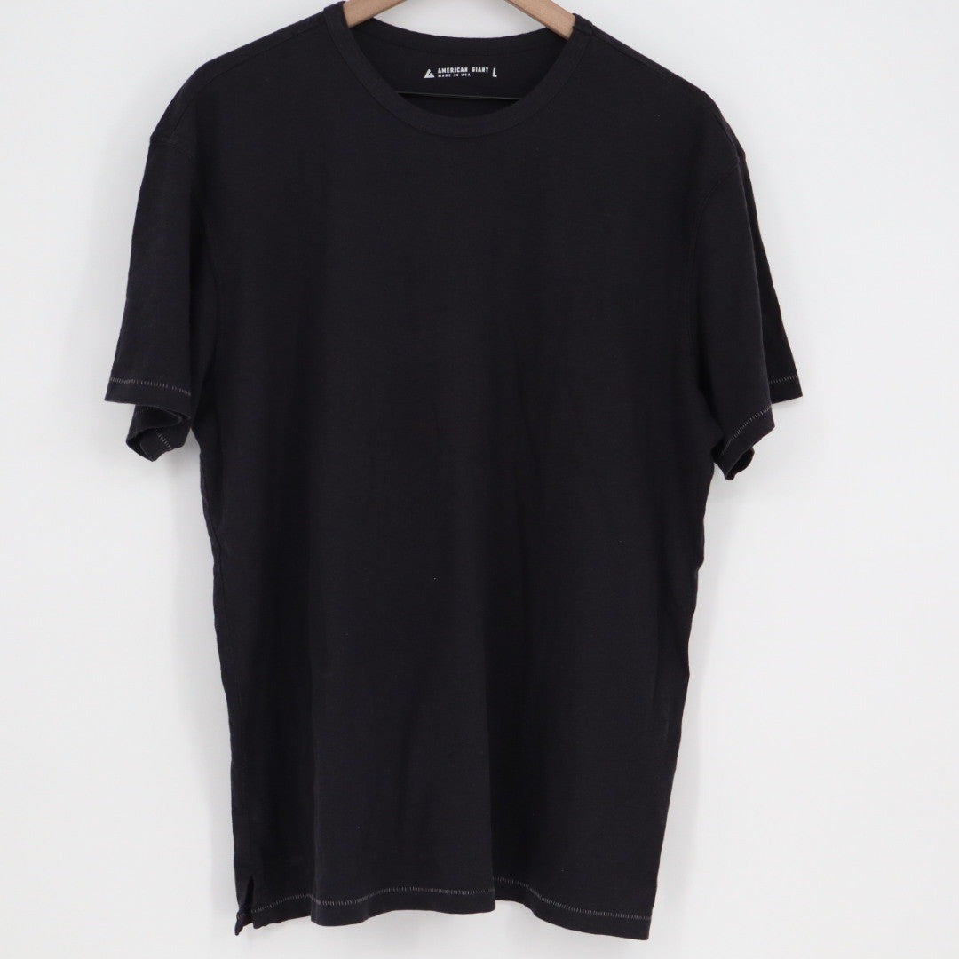 AMERICAN GIANT Mens Black Cotton Hemp T Shirt Size L Made in USA Crew Neck