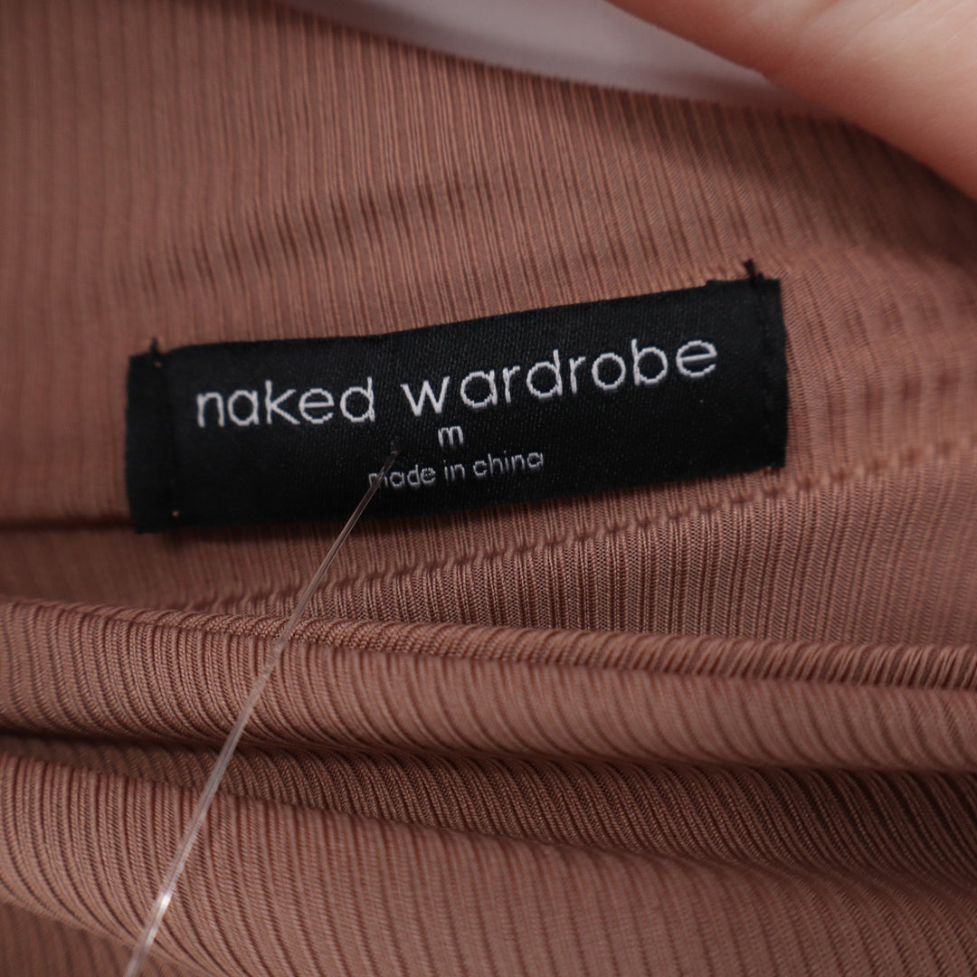 Naked Wardrobe One Shoulder Ribbed Jumpsuit Coco Brown Womens Medium
