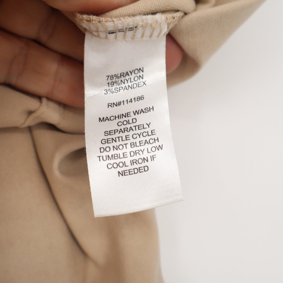 Chloe + Jasmine Tan Beige Pull On Straight Leg Trousers Pants Womens Pockets