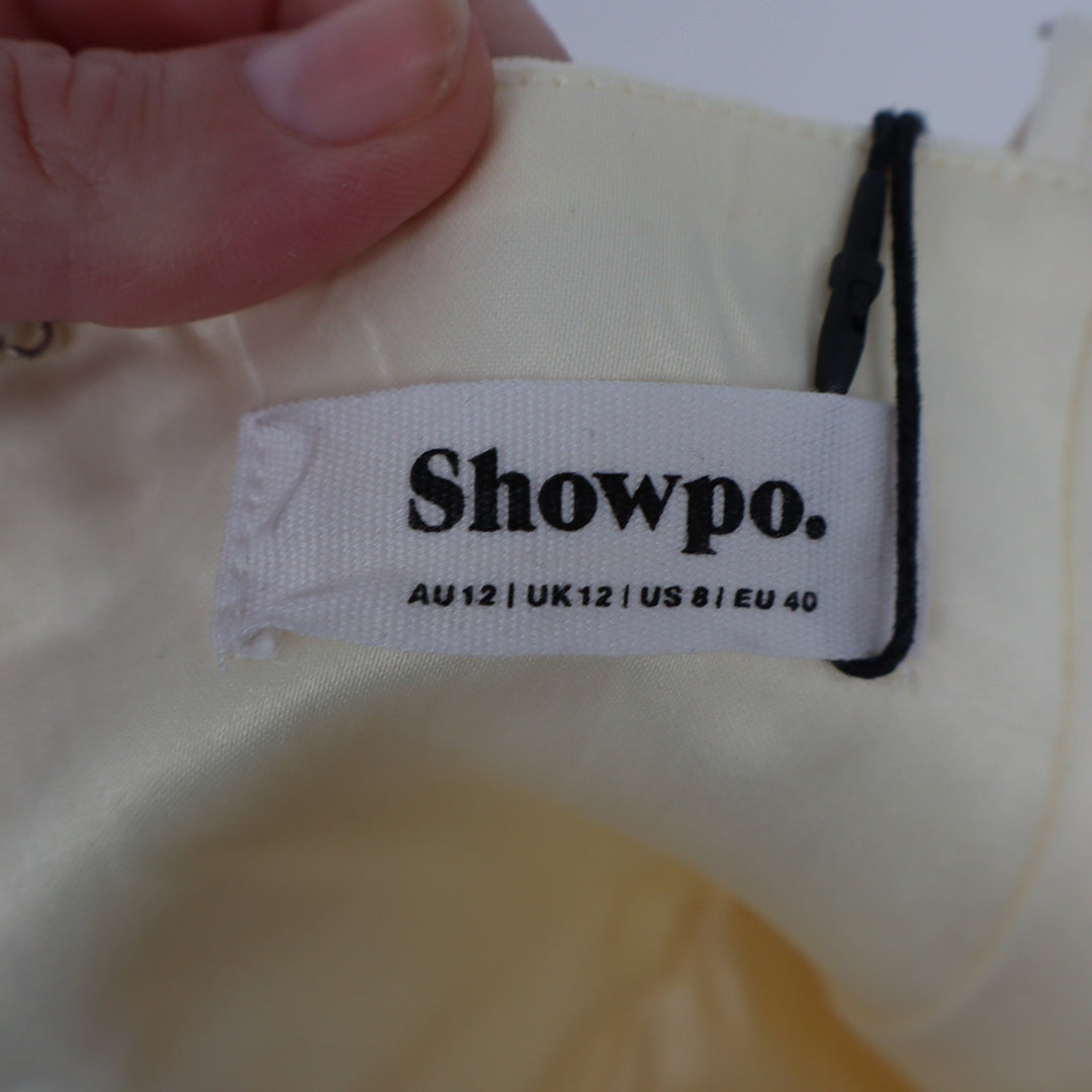 Showpo Carolina Mini Dress Off White Scoop Neck Panel Bodice Womens Size 8