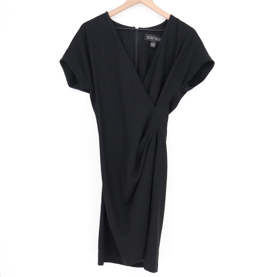 Linda Allard For Ellen Tracy Midi Dress Womens 6 Black Pleated V-Neck Pullover