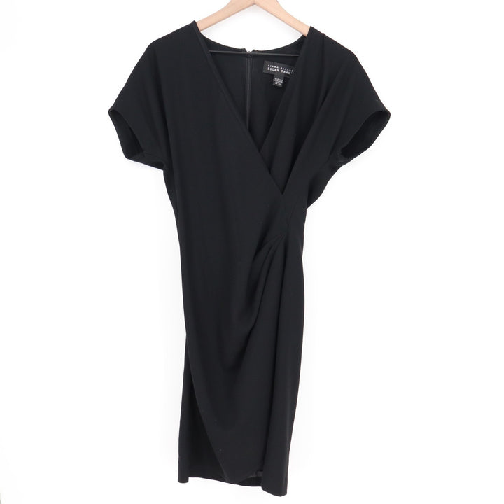 Linda Allard For Ellen Tracy Midi Dress Womens 6 Black Pleated V-Neck Pullover